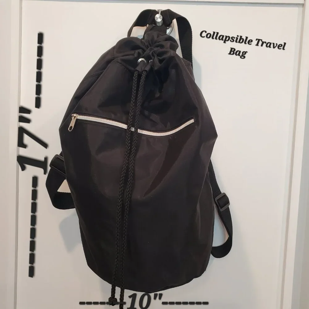 Collapsible Black Travel Bag Luggage Tag Backpack